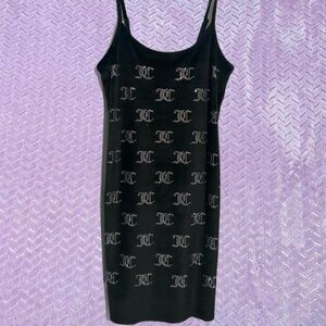 NWT Juicy Couture Black Mini Dress with rhinestone Logo Pattern